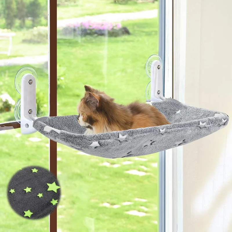 Zoratoo Perchoir Fenêtre pour Chat – Lit suspendu pliable et lumineux Étoiles (M)