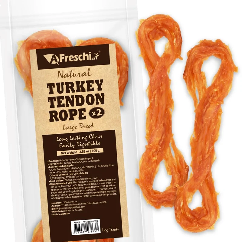 A Freschi srl Tendons de Dinde pour Chiens USA-Sourcés — Sans Cuir Brut, Hypoallergéniques, Longue Durée, Pour Grands Chiens, Lot 2