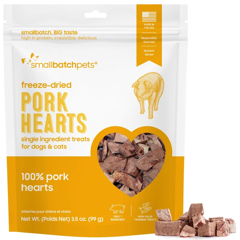 smallbatch Pets – Friandise Cœur de Porc Lyophilisée pour Chiens et Chats, 3,5 oz – USA, Ingrédient Unique