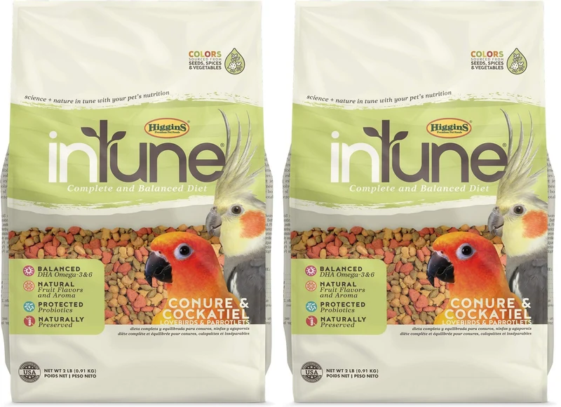 Higgins Intune – Lot de 2 Alimentation Complète Conure et cacatoès ondulés, 2 x 0,9 kg