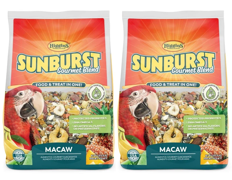 Higgins Sunburst Gourmet Blend Macaw – Ensemble de 2 sacs de 3 livres, nourriture gourmande avec protéines d'œuf