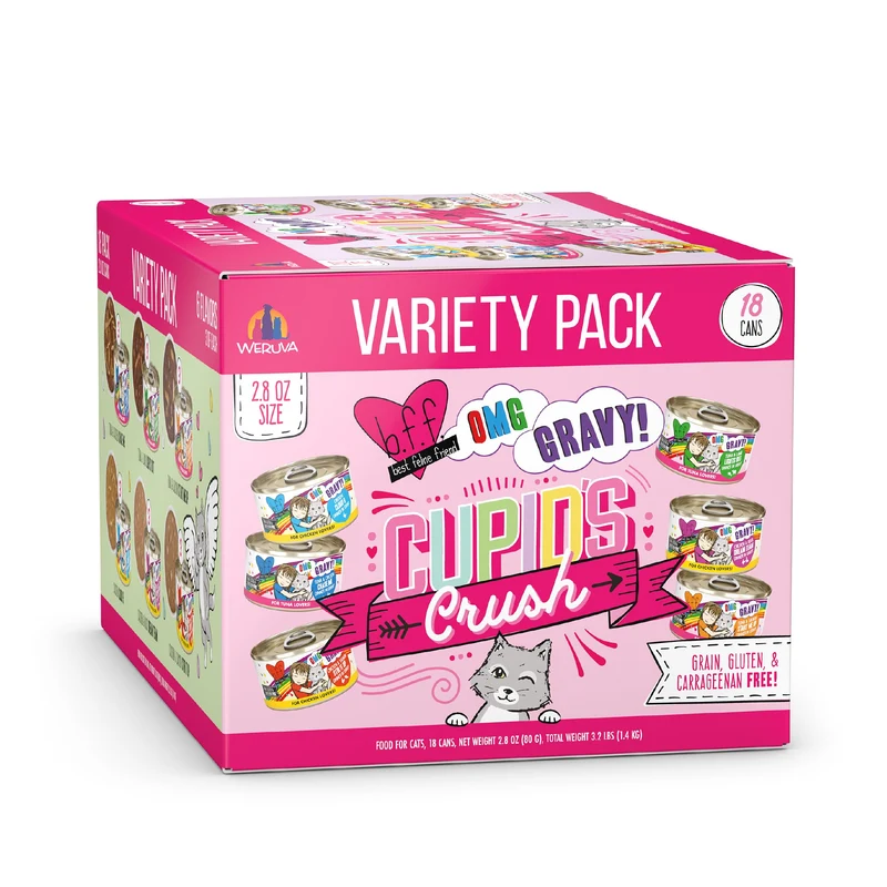 Weruva B.F.F. OMG Cupid's Crush – Pâtée humide chat sans céréales, ensemble varié 18 boîtes 2,8 oz