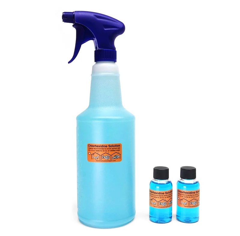 CAROLINACUSTOMCAGES Solution de chlorhexidine à 2% — Pulvérisateur 32 oz + 2 recharges