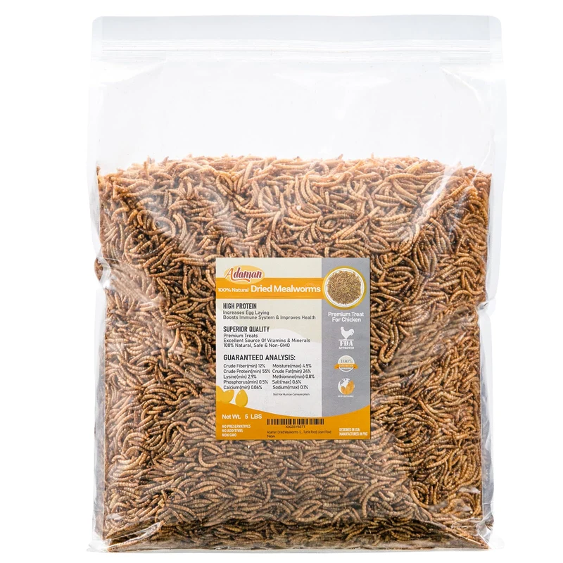 Adaman Vers de Farine Séchés – 5lbs, Protéines Élevées, 100% Naturels – Friandises Bulk pour Poules, Oiseaux et Tortues