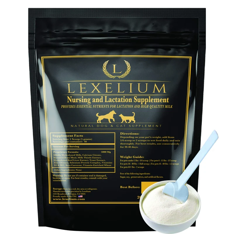 Lexelium Supplément d’allaitement pour chiens et chats – Allaitement, Lactation et Récupération – Développement Musculaire et Mental des Chiots et Chatons – 200 g