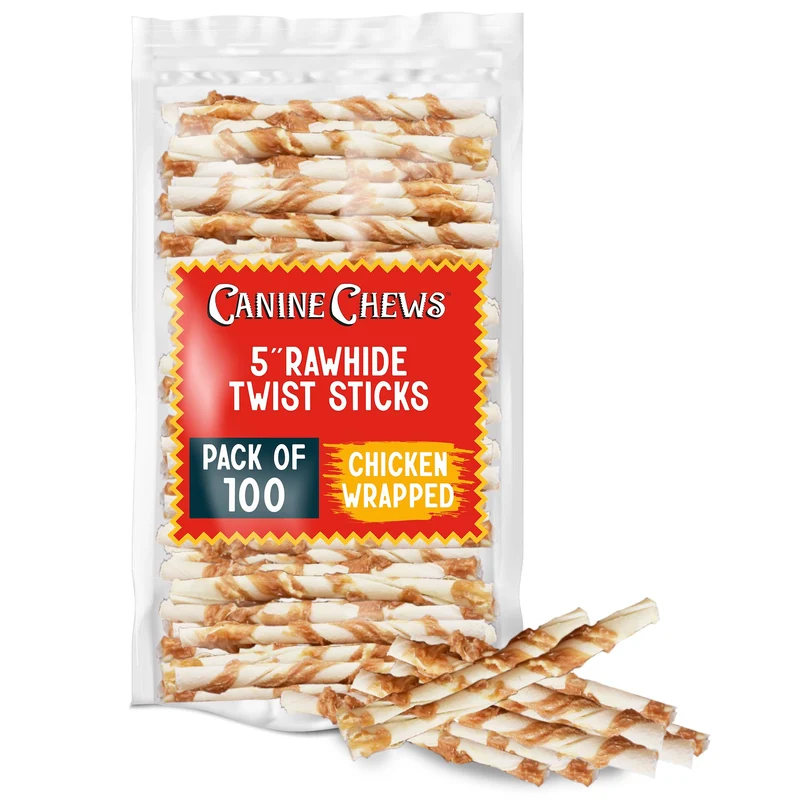 Canine Chews – Torsades poulet enrobées de boeuf pour chiens | Pack 100, Origine USA