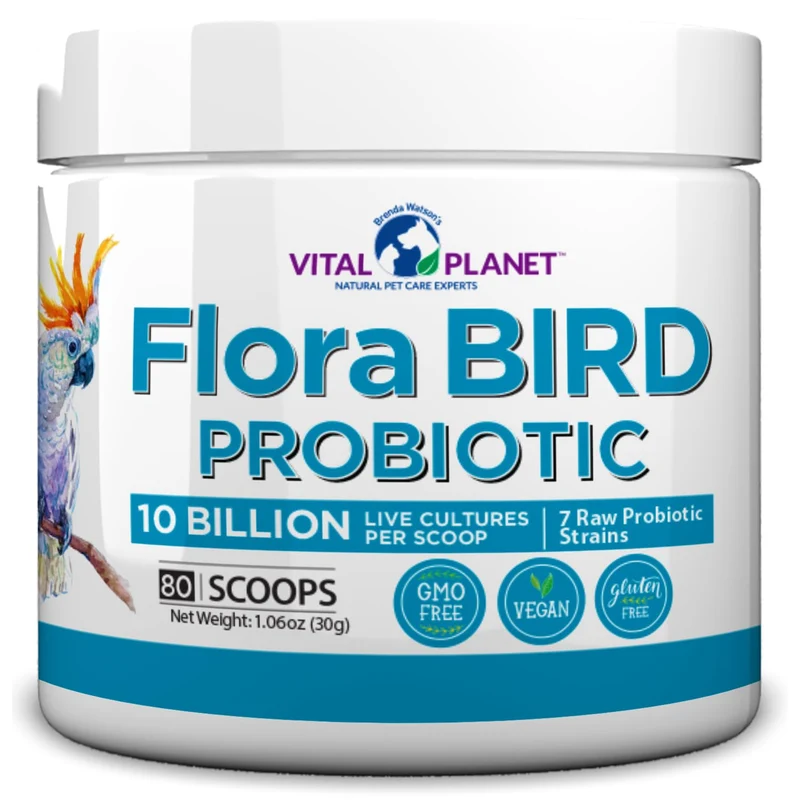 Vital Planet Flora Bird – Probiotique en poudre pour oiseaux, 10 milliards, 7 souches, 80 portions (1,06 oz)