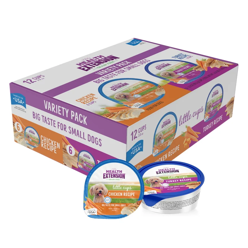 Health Extension Little Cups - Alimentation humide sans céréales pour petits chiens, coffret variété (6 poulet / 6 dinde), 3,5 onces