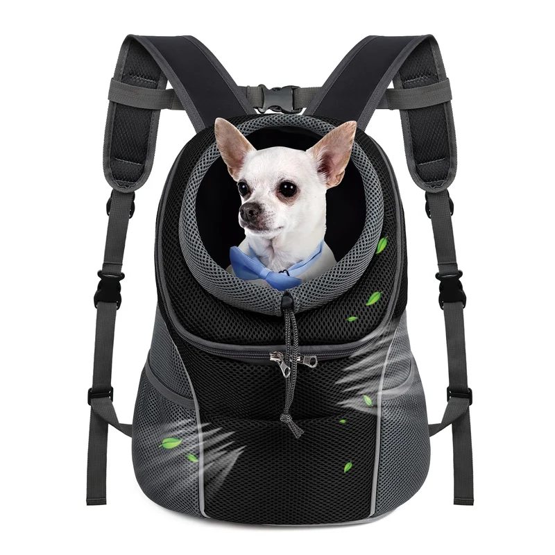 WOYYHO Sac de Portage pour Chien M – Sac à Dos Portage Ventilé, Poches et Sécurité, Noir