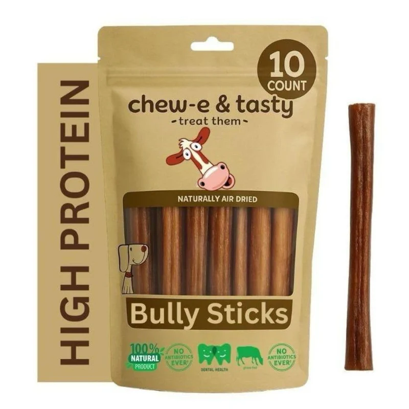 chew-e&tasty 6 pouces bâtonnets de bœuf pour chiens – Lot de 10, 100% naturel, certifié USDA, sans odeur, haute digestibilité