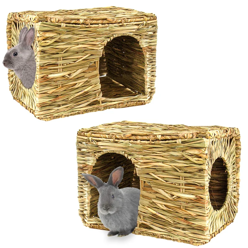 HERCOCCI Maison en herbe Grand Modèle pour Lapin et Animaux Petits – Pliable et Confortable (Lot de 2)