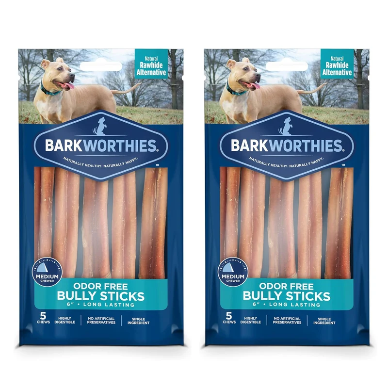 Barkworthies Batons Bully Sans Odeur — 2 Paquets (6 pouces), Protéine Pure, Sans Cereales