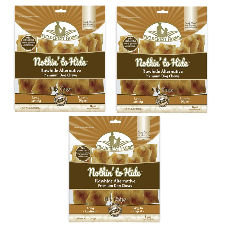 Fieldcrest Farms Nothin to Hide Flip Chips – Friandises sans Rawhide au Beurre d’Arachide, Pack 3 (Chiens)