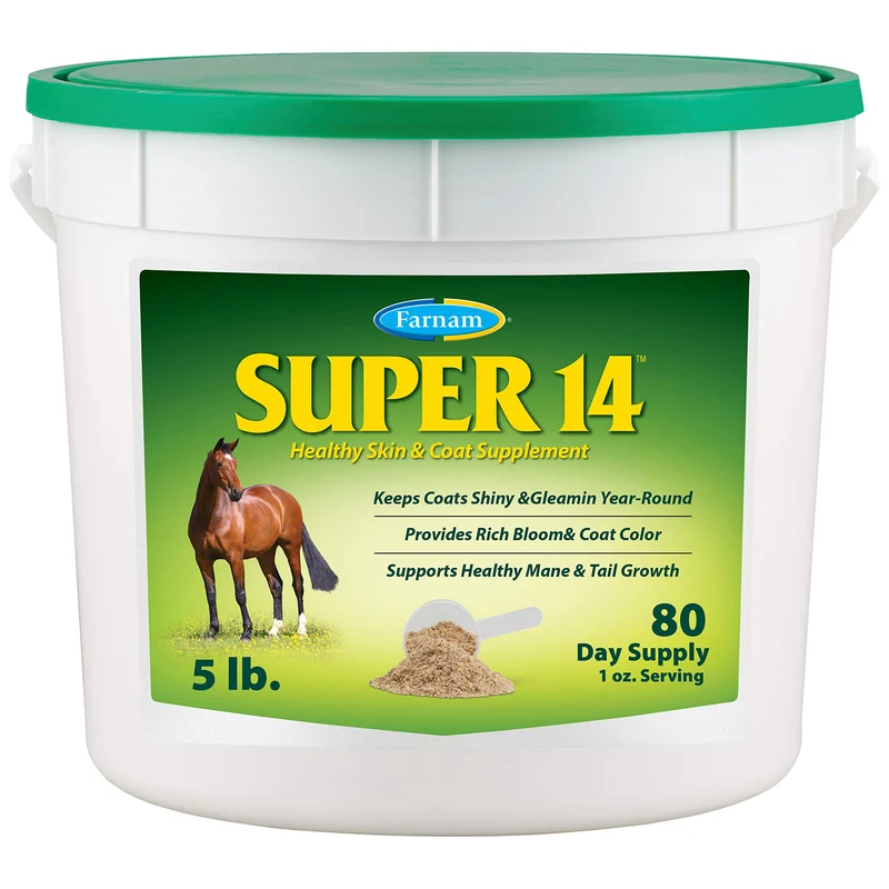 Farnam Super 14 – Supplément peau et pelage pour chevaux, brillance tout au long de l'année (5 livres, 80 jours)