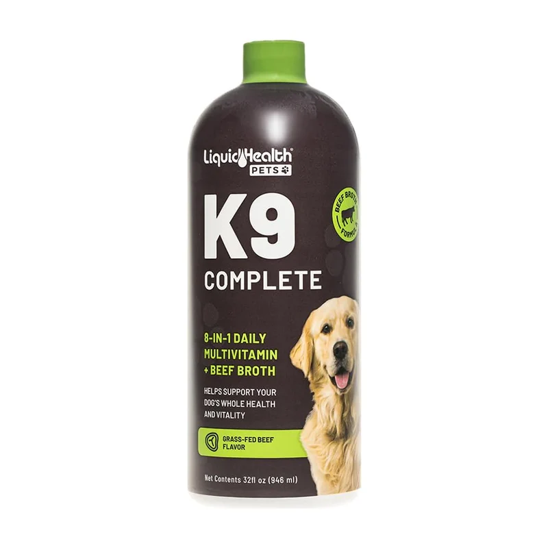 LIQUIDHEALTH K9 Complete 8-en-1 – Multivitamines liquides pour chiens (adultes, chiots et seniors) – 32 oz – Fabriqué aux États-Unis