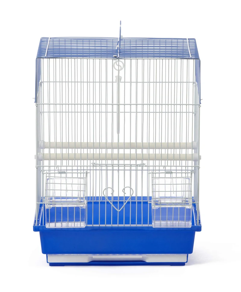 Cage Prevue Hendryx pour perroquet à toit carré avec poignée – Transport facile et petit oiseau (bleu et blanc)