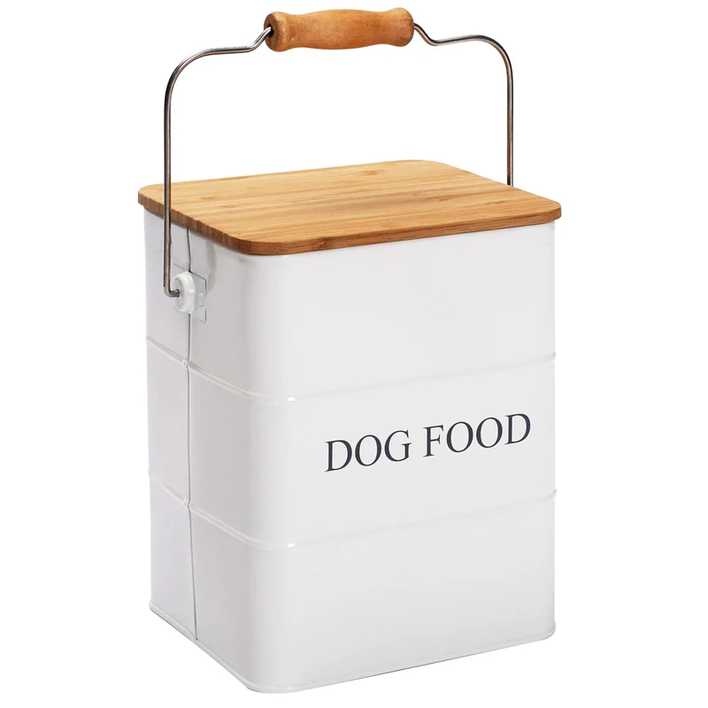 Brabtod Boîte de Rangement Nourriture Chien – Capacité 5–6 Livres, Métal avec Couvercle et Poignée en Bois