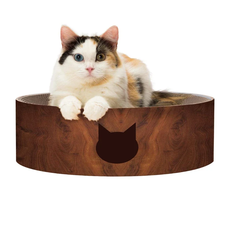 猫壱 Bol-Grattoir pour Chat — Confort et Griffage Réversible, Design Moderne Cerise Foncé