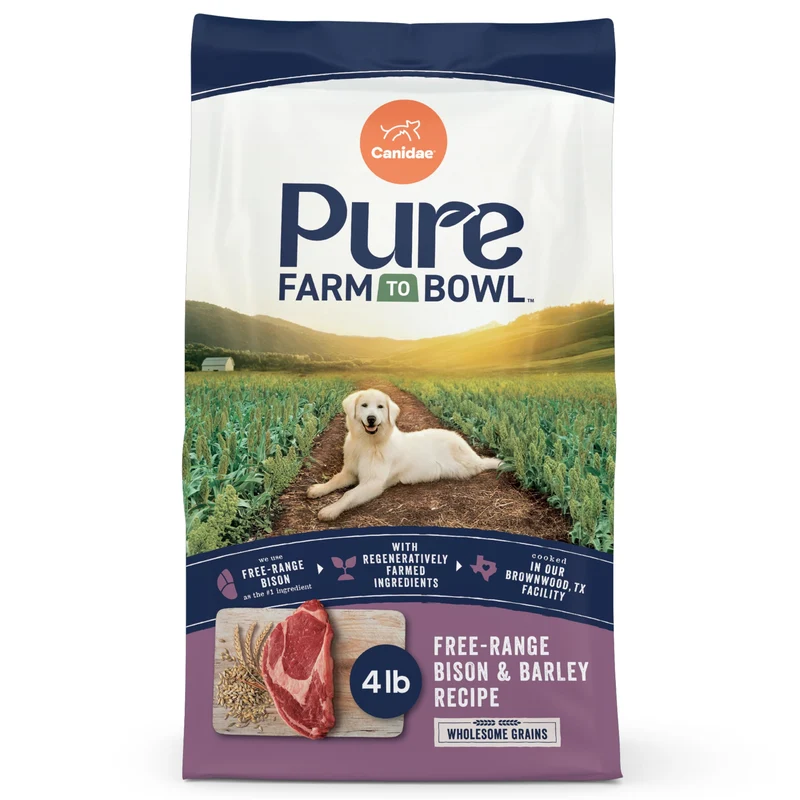 CANIDAE Pure — Bison élevé en liberté et Orge, Croquettes pour Chien Adulte 4 lb