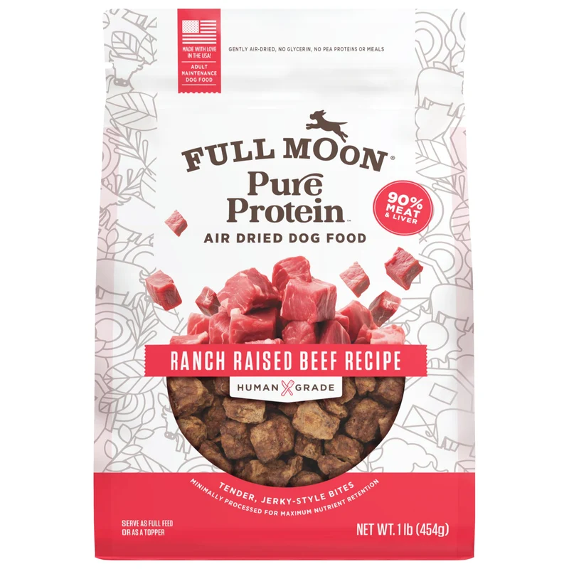 Full Moon Pure Protein — Nourriture pour chien séchée à l’air, bœuf élevé en ranch, 1 lb