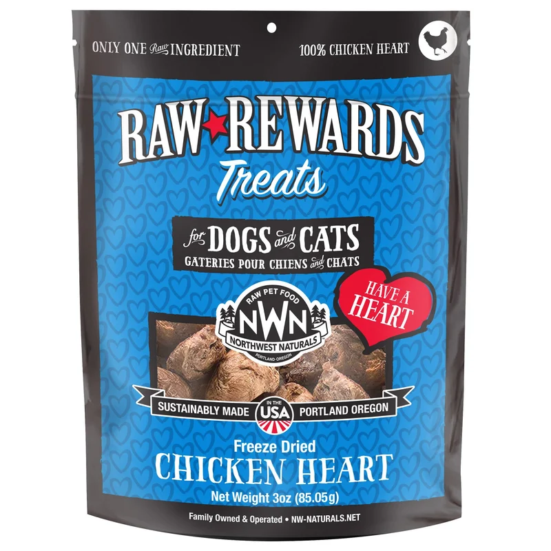 Northwest Naturals Raw Rewards – Friandises Cœur de Poulet Freeze-Dried pour Chiens et Chats, 3 oz, 1 Ingrédient, Qualité Humaine, Fabriqué aux États‑Unis