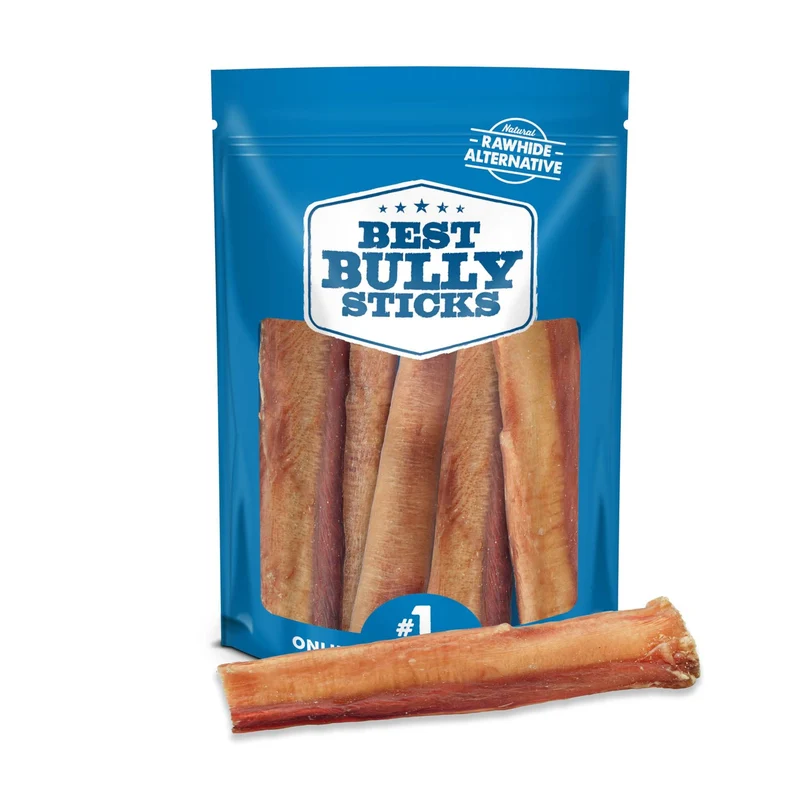 Best Bully Sticks Thick 6 pouces pour chiens — 5 pièces — Boeuf nourri à l'herbe, ingrédient unique, sans céréales ni cuir cru — Grandes races