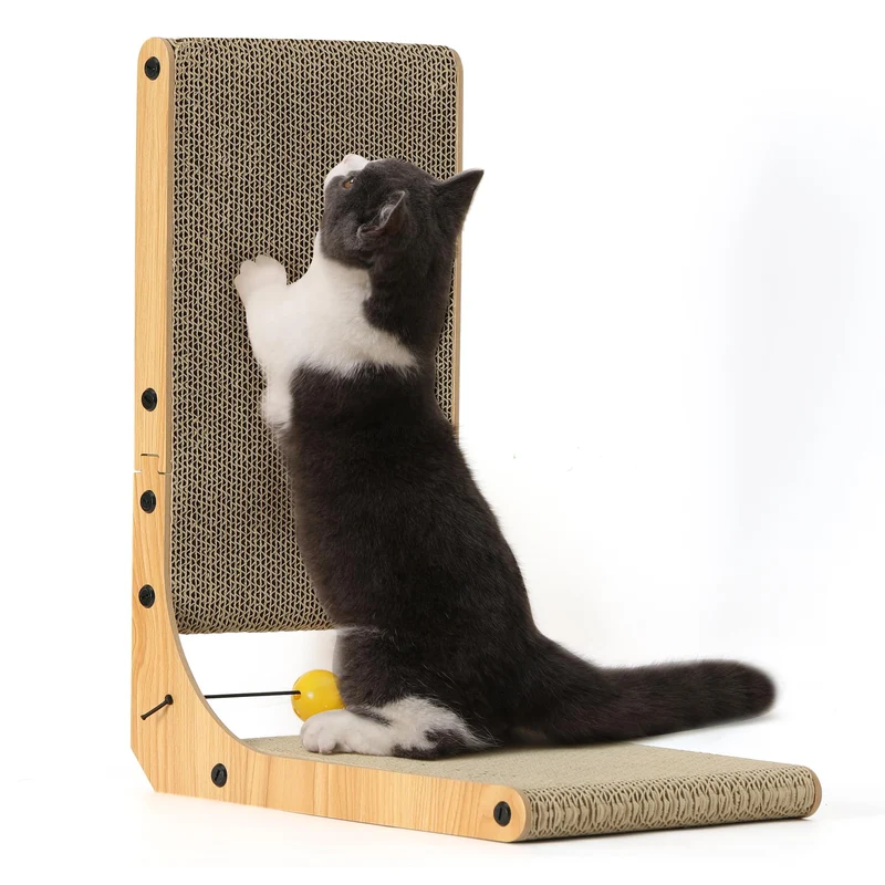 FUKUMARU Griffoir pour Chat en Forme-L — 18,9 pouces, Griffoir Mural Vertical en Carton Recyclé