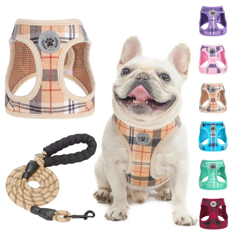 BEAUTYZOO Harnais et Laisse Petit Chien et Chat – Pas de Tirage, Plaid Beige