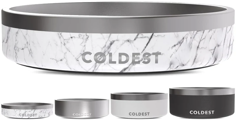 The Coldest Water - Gamelle pour chien en acier inoxydable, isolation triple paroi, anti-déversements, 21 oz Carrara Marble