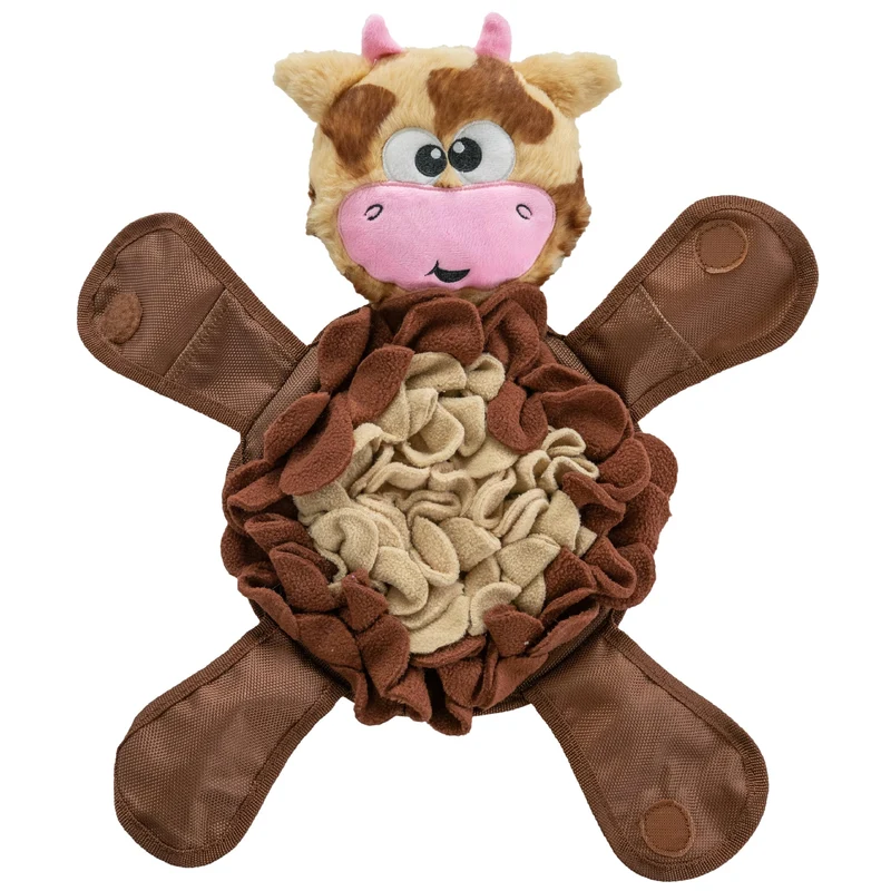 Outward Hound par Nina Ottosson Snuffle Palz – Puzzle peluche pour chien, tapis antidérapant, grand modèle, motif marron vache