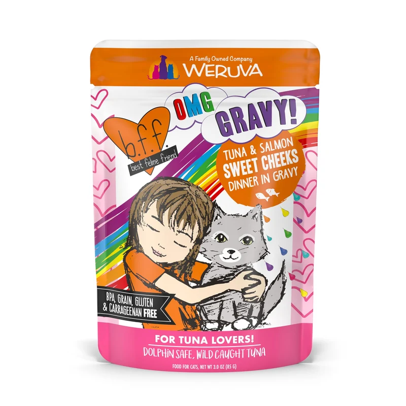Weruva B.F.F. OMG - Meilleur Ami Félin Oh My Gravy ! Thon & Saumon dans Sauce, Poche 3 onces (Lot de 12)