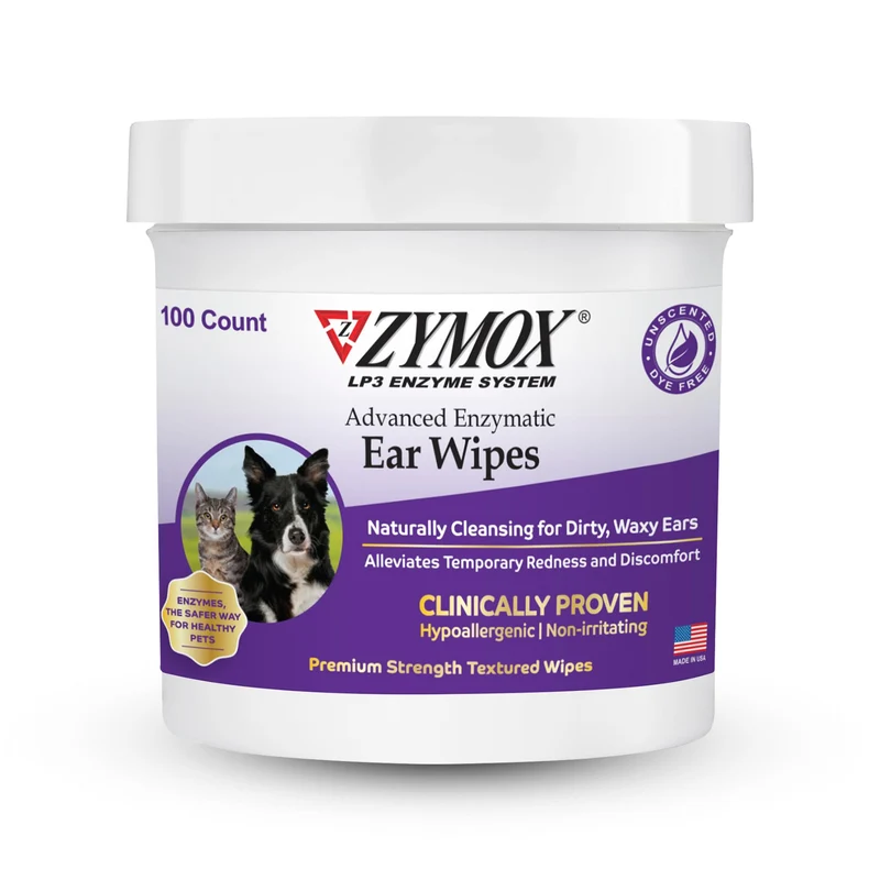 Zymox Lingettes Nettoyantes Enzymatiques Avancées pour Oreilles – Chiens et Chats, 100 Unités – Douces et Hypoallergéniques