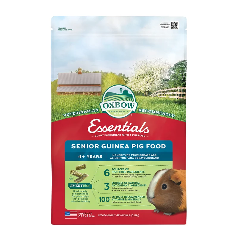 OXBOW Essentials Senior Cochon d’Inde – Pellets riches en fibres, Vitamine C, Fabriqué aux États‑Unis
