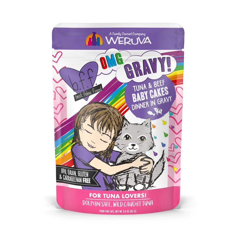 Weruva B.F.F.OMG - Meilleur Ami Félin: Thon et Boeuf en Sauce pour Chat, Sachets 3oz (Pack de 12), Violet