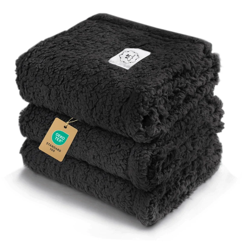 Luciphia | Lot de 3 Couvertures Calmes pour Animaux – Fleece Premium et Sherpa Noir
