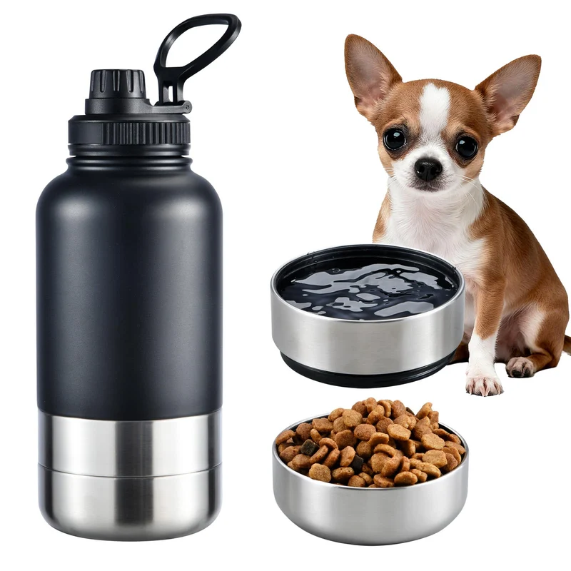 Cibaabo Bouteille d'eau isotherme 32 onces avec 2 bols – Accessoire portable pour petits et moyens chiens