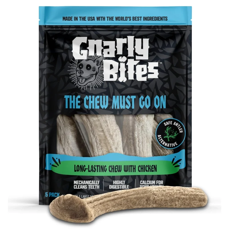 Gnarly Bites – The Chew Must Go On : Os à mâcher longue durée pour chiens adultes >50 lb, poulet réel, alternative sûre à l’antler