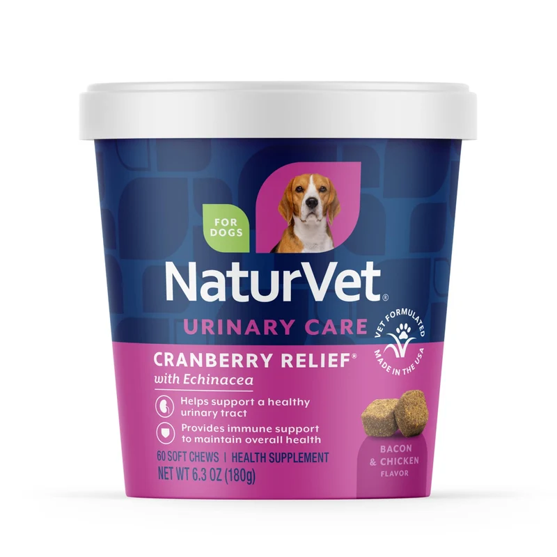 NaturVet – Cranberry Relief Plus Echinacea – Soutien Urinaire et Immunitaire – 60 bouchées molles