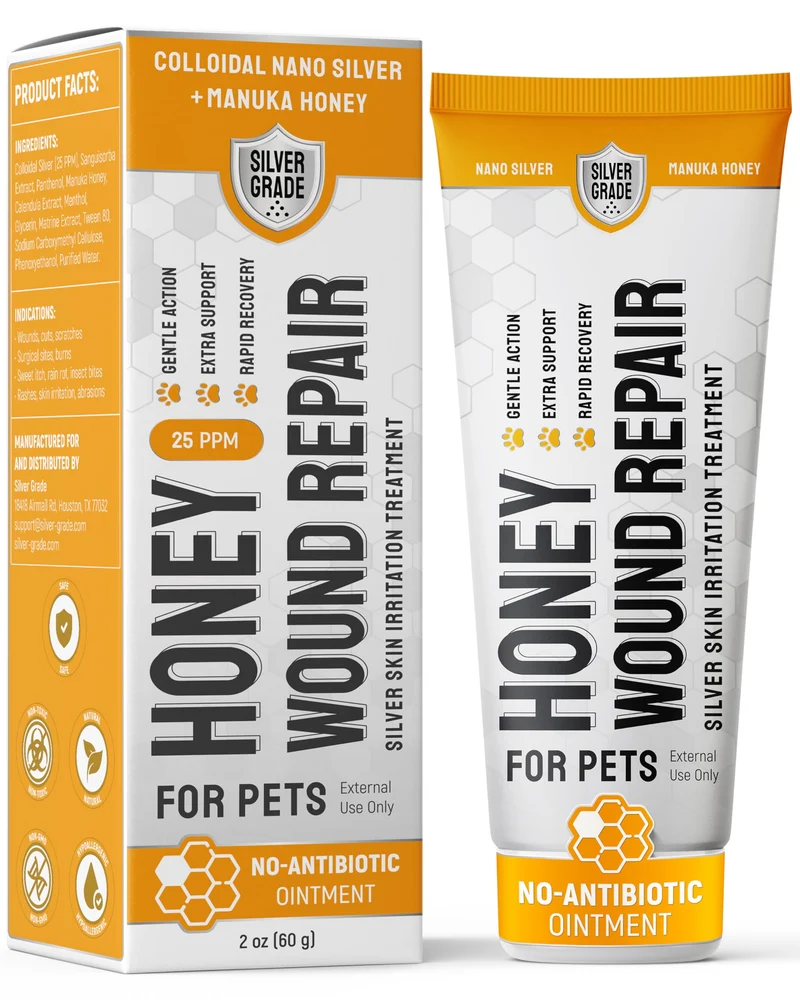 Gel Soin Plaies SILVER GRADE au Miel et Argent Colloidal – Pour Chiens, Chats et Chevaux – 2 oz