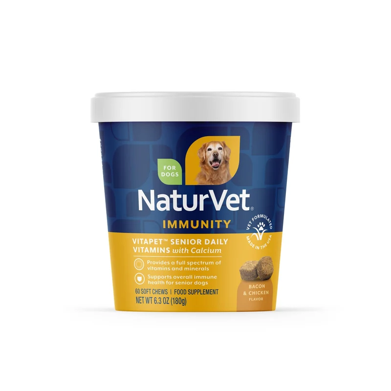 NaturVet VitaPet Senior – Vitamines quotidiennes pour chiens âgés + glucosamine | 60 bouchées molles | Fabriqué aux États-Unis