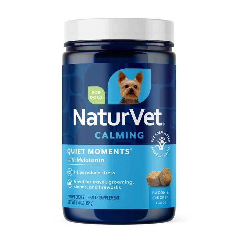 NaturVet Quiet Moments – Friandises molles calmantes pour chien (mélatonine), bacon & poulet, 70 bouchées