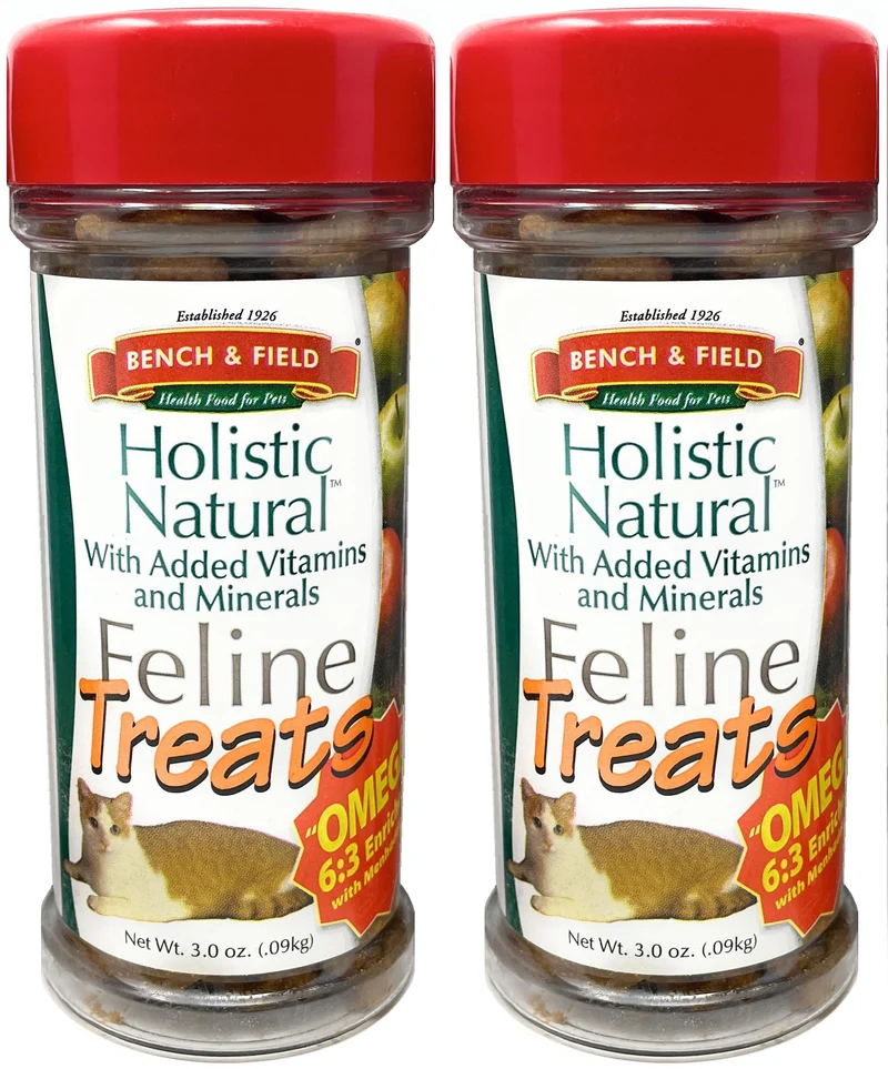 Bench & Field – Friandises naturelles pour chat, bouchées croquantes en forme de poisson, saveur fruits de mer, pack de 2 bouteilles (3 onces chacune)
