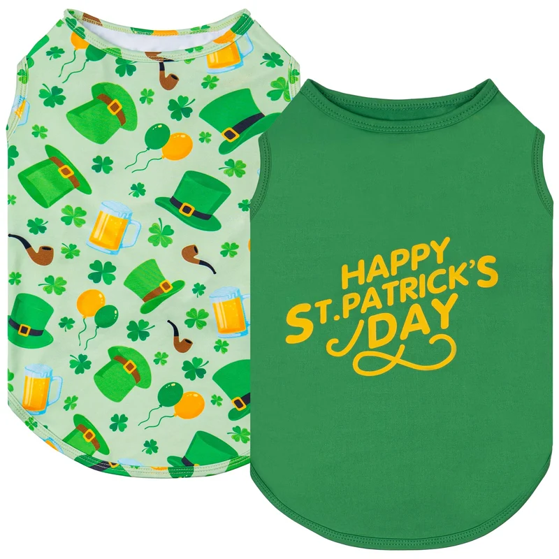 KYEESE Lot de 2 Maillots Saint-Patrick pour Chien — Respirants, Sans Manches, Vert, Taille L