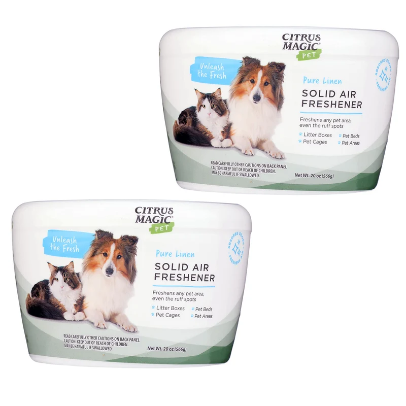 Citrus Magic – Absorbeur d’odeurs solide pour animaux, Senteur Lin Pur, 20 oz, Pack de 2