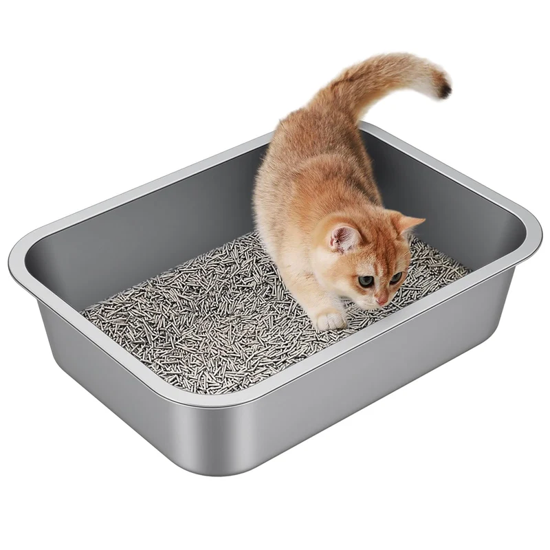Idymere Boîte à Litière en Acier Inox – Pour Chatons et Petits Chats, Nettoyage Facile