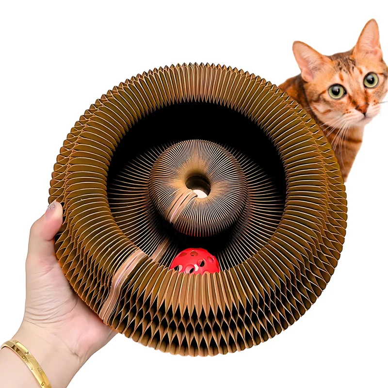 Kitty Kurlz – Jouet Magnétique & Griffoir Carton Réversible – Piste Boule Pliable avec Cloche – Anneau Durable & Écologique