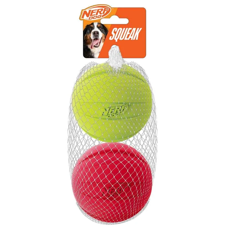 Nerf Dog Classic Balle Sifflement Extérieur – 3,8 po, Jouet de Fetch pour Chiens Moyens et Grands (Vert/Rouge) – 2 Pièces
