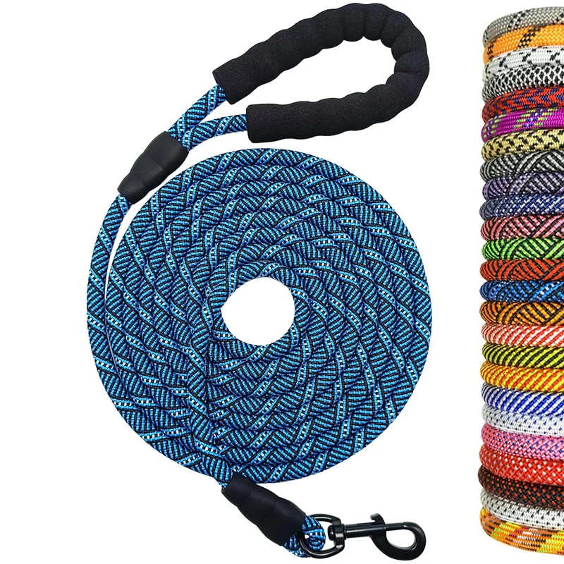 MayPaw Laisse Corde pour Chiens — Ultra Robuste, Poignée Rembourrée, Longueurs Multiples (3–30 pieds), Bleu/Noir