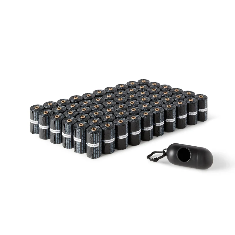 Amazon Basics Sacs pour excréments de chien avec distributeur et clip pour laisse | 900 sacs non parfumés, 13 x 9 pouces (60 rouleaux)