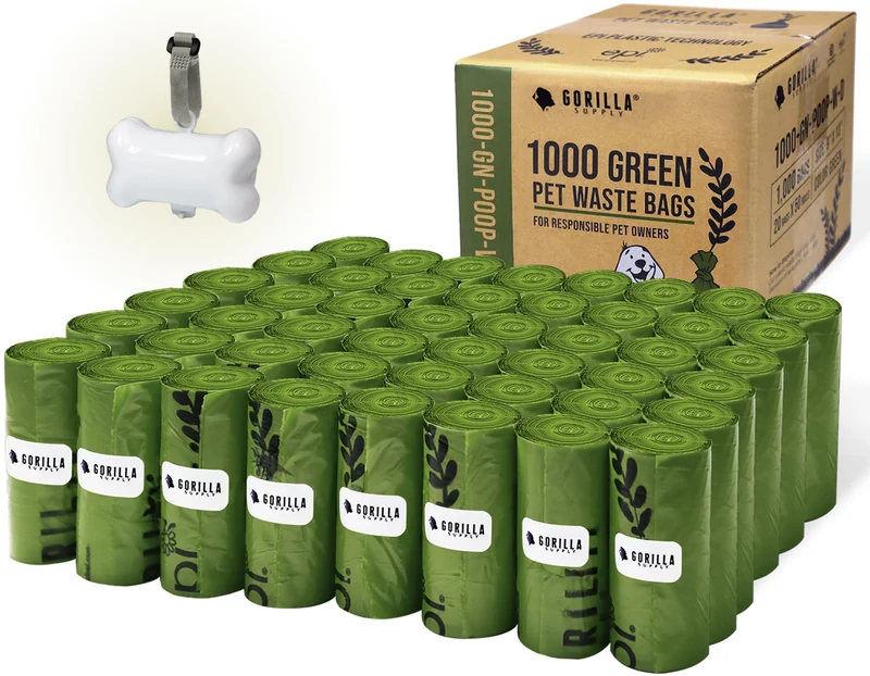 GORILLA SUPPLY – Sacs à crottes pour chien avec Distributeur et Attache Laisse, 9 x 13, Vert, 1000 unités